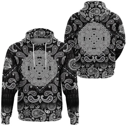 Celtic Symbol Ravens Cross Mandala With Bandana Paisley Style Viking Hoodie