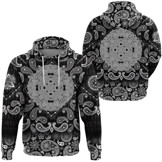 Celtic Symbol Ravens Cross Mandala With Bandana Paisley Style Viking Hoodie