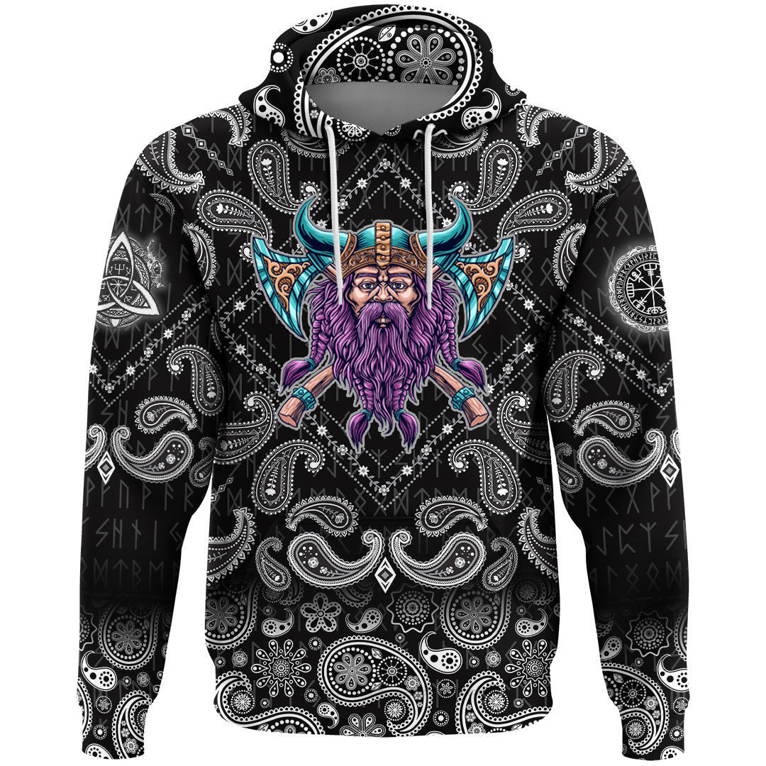 Cool Beard With Axe With Bandana Paisley Style Viking Hoodie