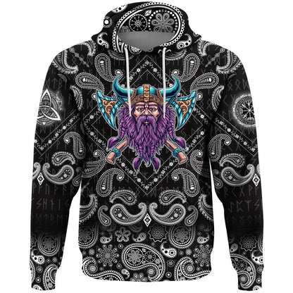 Cool Beard With Axe With Bandana Paisley Style Viking Hoodie