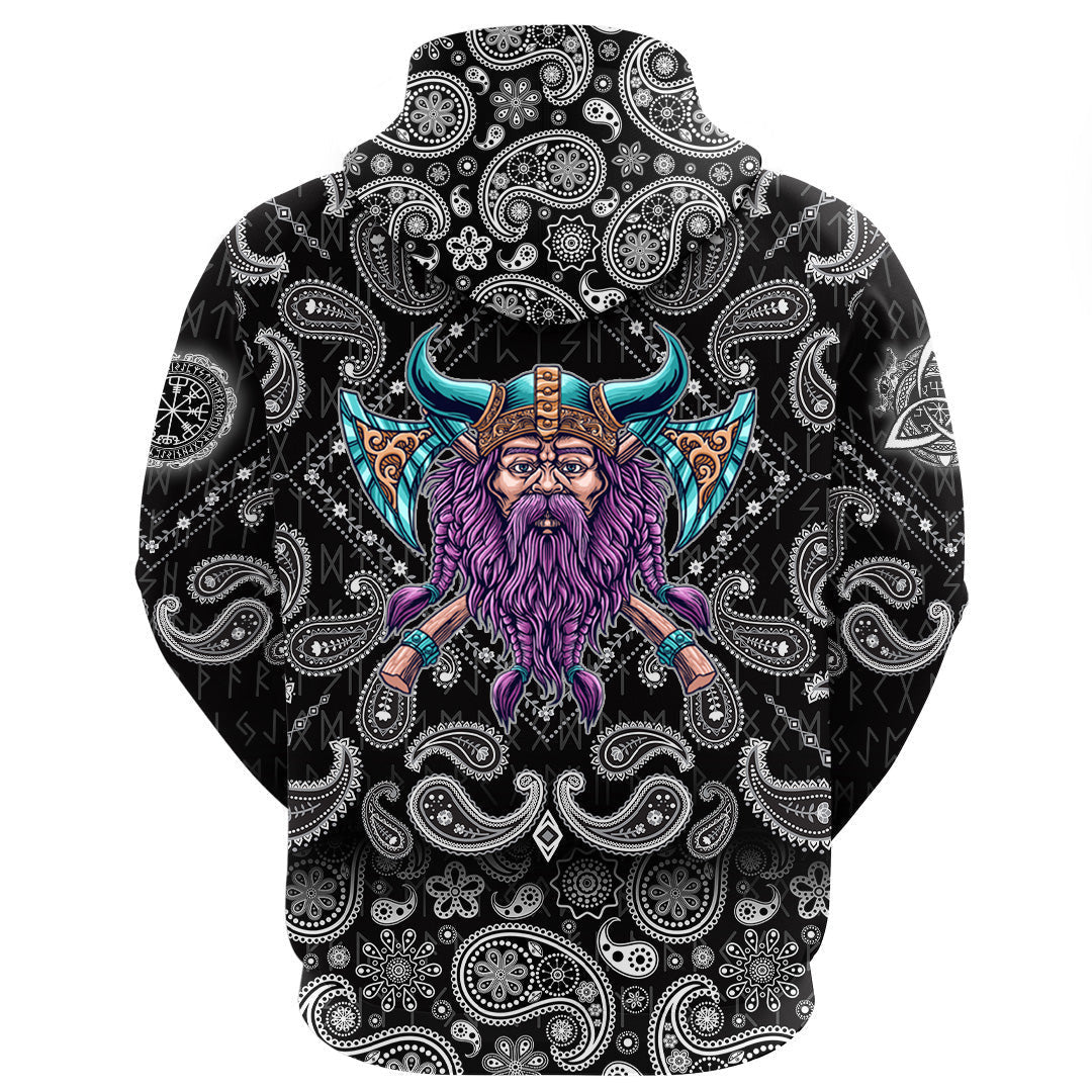 Cool Beard With Axe With Bandana Paisley Style Viking Hoodie