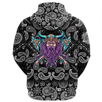 Cool Beard With Axe With Bandana Paisley Style Viking Hoodie