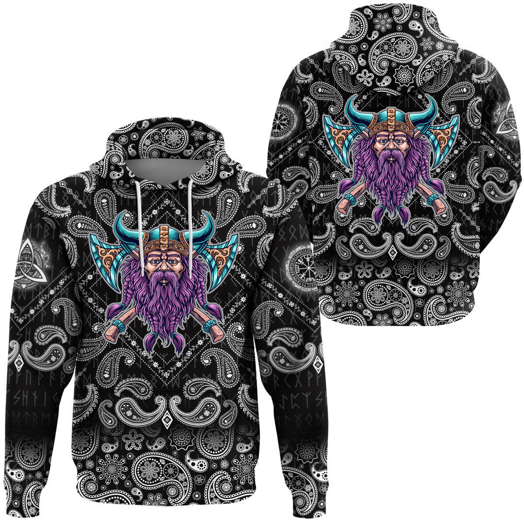 Cool Beard With Axe With Bandana Paisley Style Viking Hoodie