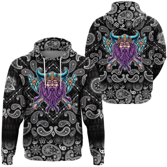 Cool Beard With Axe With Bandana Paisley Style Viking Hoodie