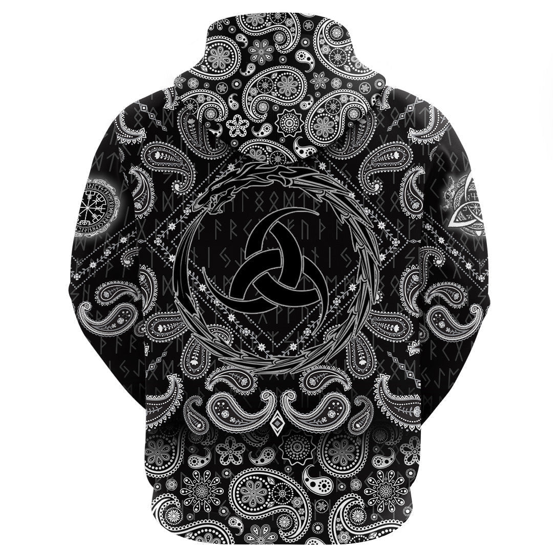 Dragon Triple Horn With Bandana Paisley Style Viking Hoodie
