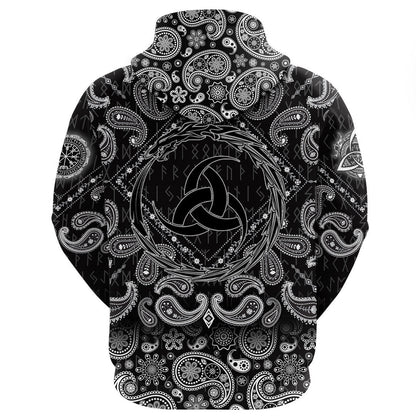 Dragon Triple Horn With Bandana Paisley Style Viking Hoodie