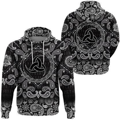Dragon Triple Horn With Bandana Paisley Style Viking Hoodie