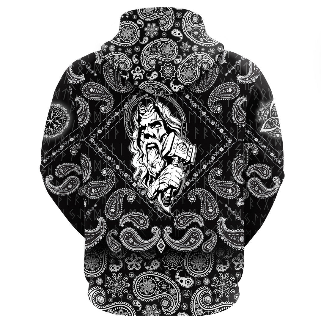 Nordic God And His Hammer With Bandana Paisley Style Viking Hoodie