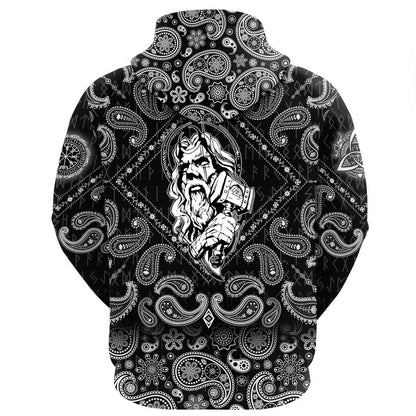 Nordic God And His Hammer With Bandana Paisley Style Viking Hoodie