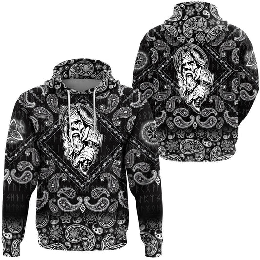 Nordic God And His Hammer With Bandana Paisley Style Viking Hoodie