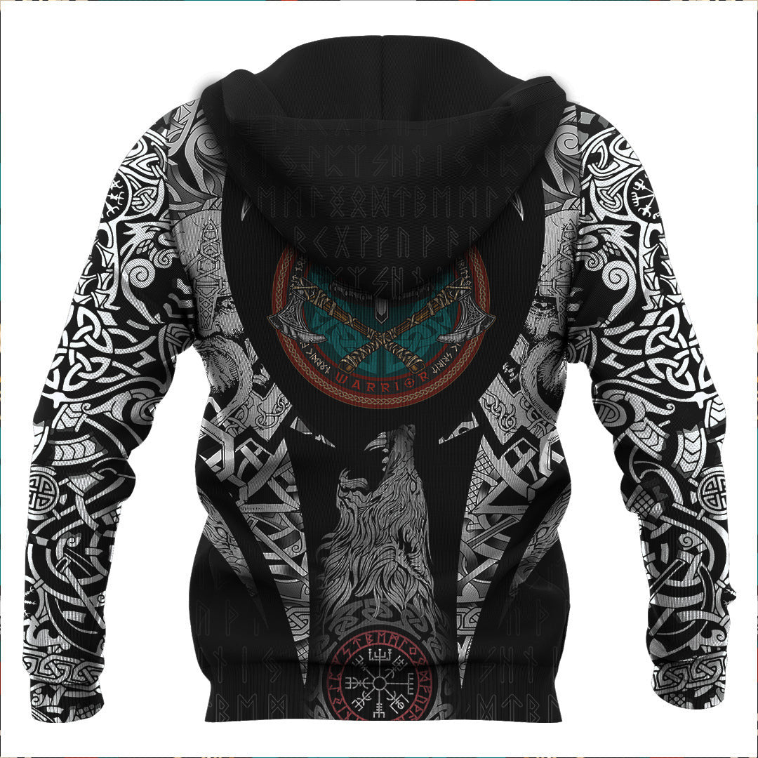 Vintage Round Print With Horned Helmet Viking Hoodie