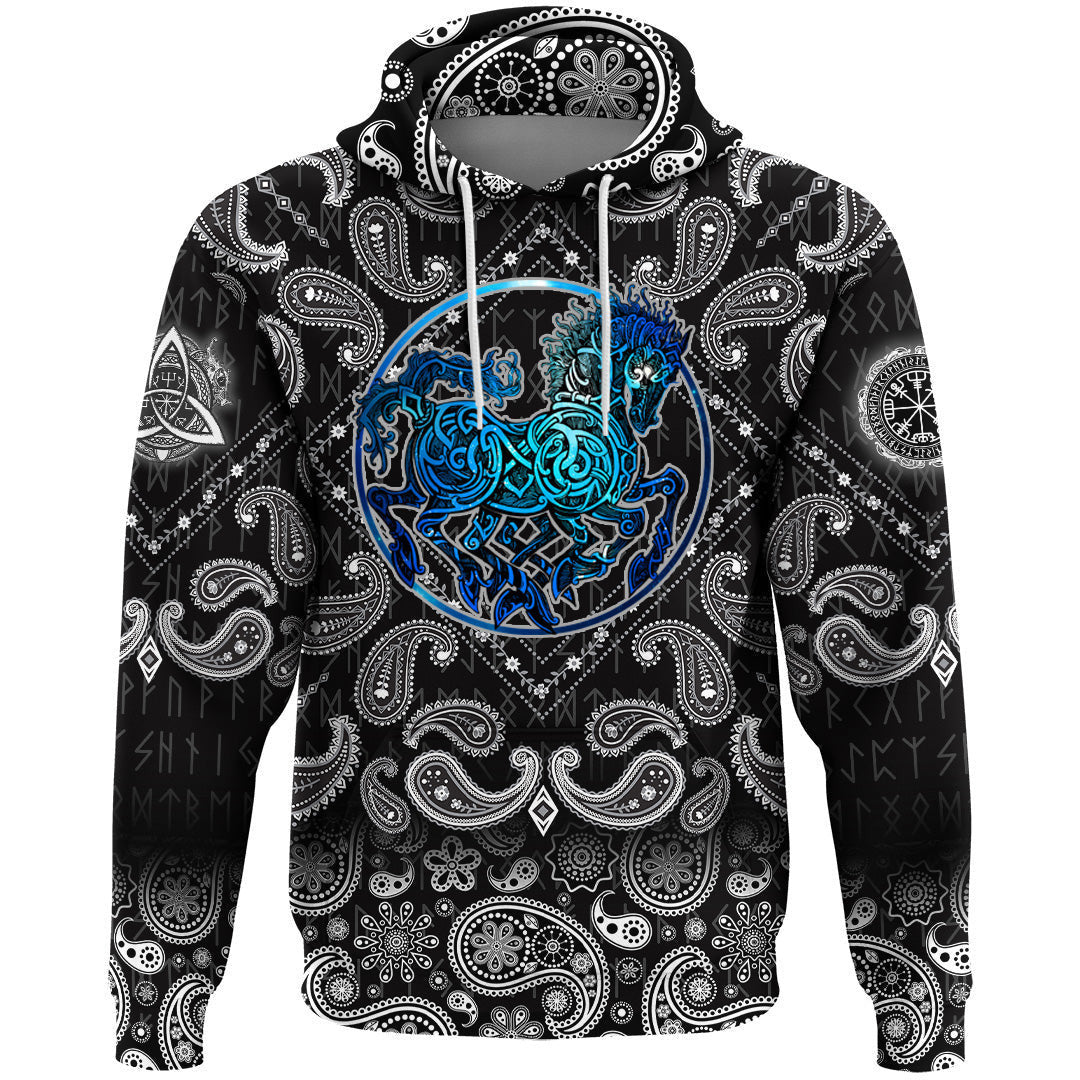 Odin Sleipnir With Bandana Paisley Style Viking Hoodie