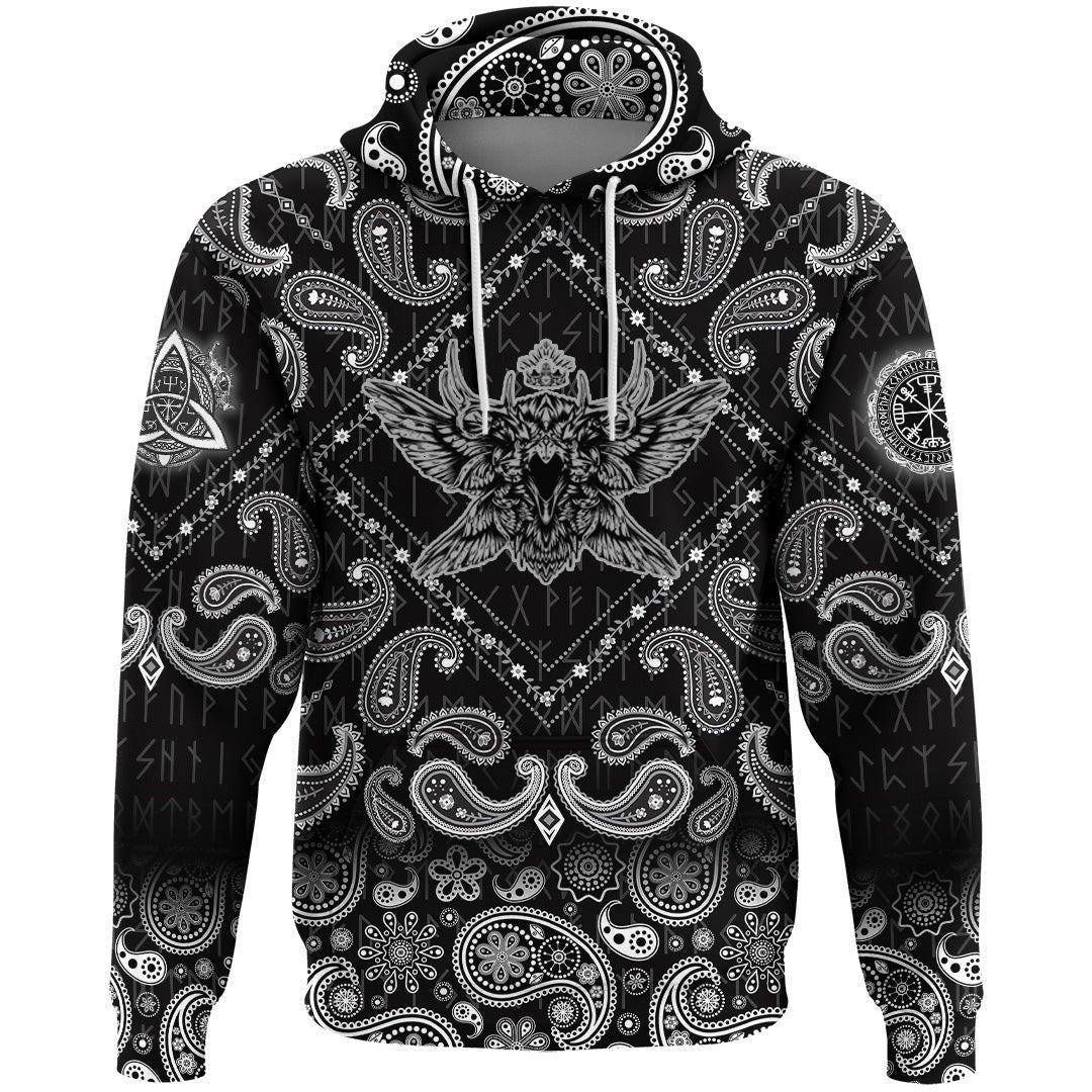 Black Raven With Bandana Paisley Style Viking Hoodie