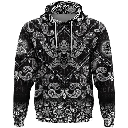 Black Raven With Bandana Paisley Style Viking Hoodie