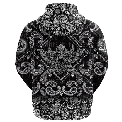 Black Raven With Bandana Paisley Style Viking Hoodie