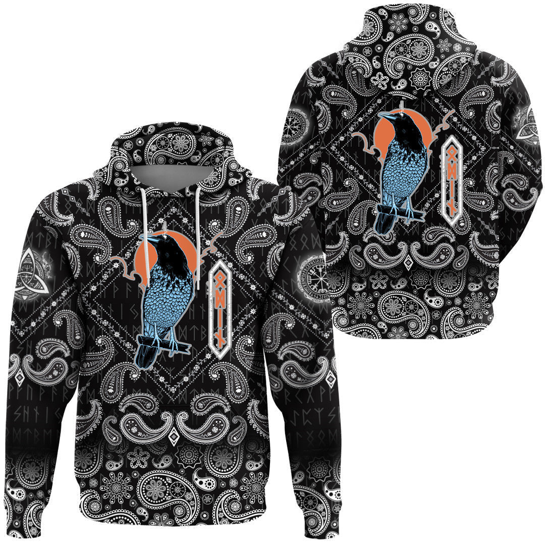 Black Raven With Bandana Paisley Style Viking Hoodie