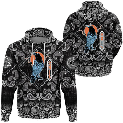 Black Raven With Bandana Paisley Style Viking Hoodie