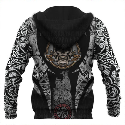 King Skull With Axe Viking Hoodie