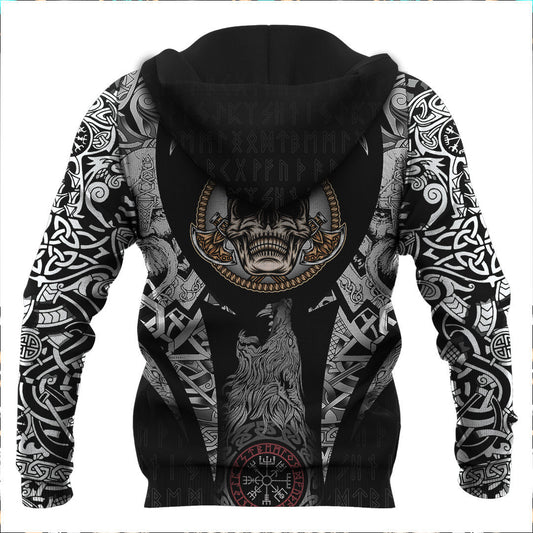 King Skull With Axe Viking Hoodie
