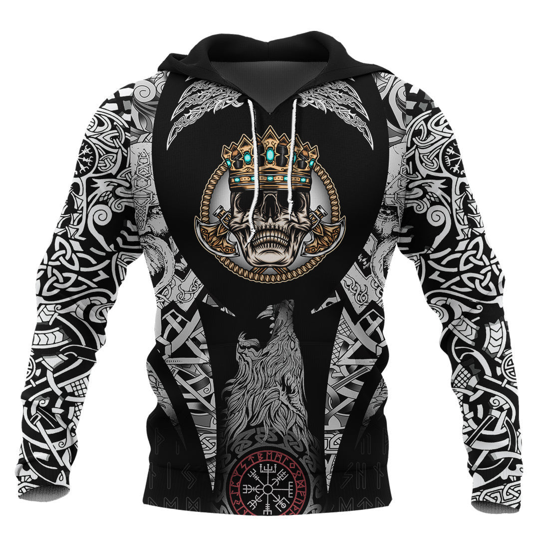 King Skull With Axe Viking Hoodie