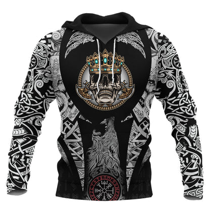 King Skull With Axe Viking Hoodie