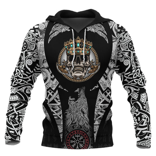 King Skull With Axe Viking Hoodie