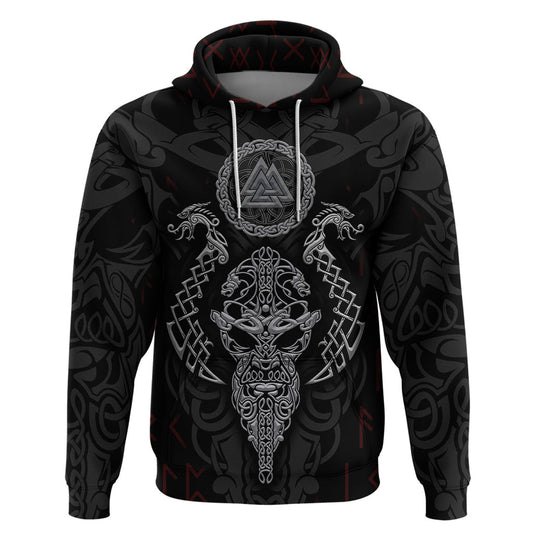 Viking Valhalla Odin and Drakkar Pattern Viking Hoodie