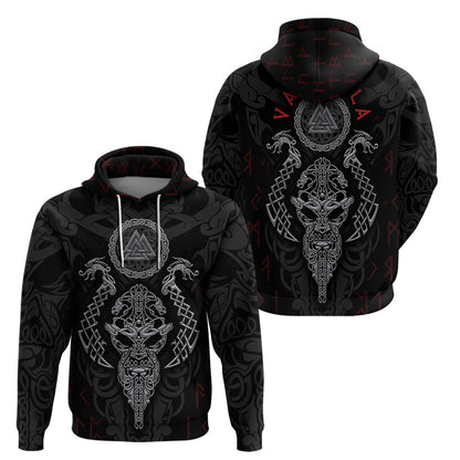 Viking Valhalla Odin and Drakkar Pattern Viking Hoodie