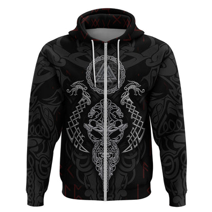 Viking Valhalla Odin and Drakkar Pattern Viking Hoodie