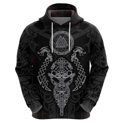 Viking Valhalla Odin and Drakkar Pattern Viking Hoodie