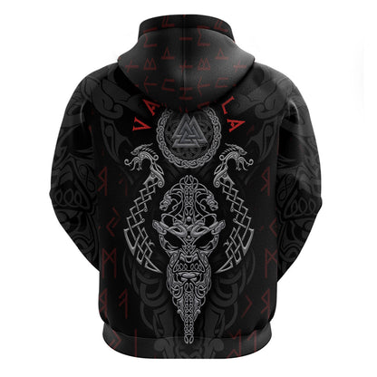 Viking Valhalla Odin and Drakkar Pattern Viking Hoodie