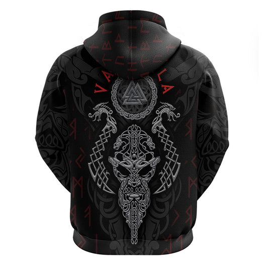 Viking Valhalla Odin and Drakkar Pattern Viking Hoodie