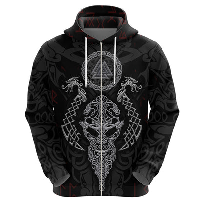 Viking Valhalla Odin and Drakkar Pattern Viking Hoodie