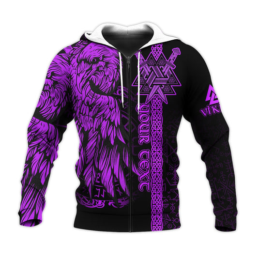 (Custom) Valknut Raven Symbol Celtic Vegvisir Purple Color Viking Hoodie