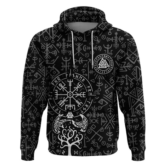 Viking Odin The All Father God in Norse Mythology with Runes Pattern Viking Hoodie
