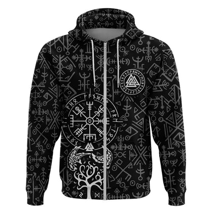 Viking Odin The All Father God in Norse Mythology with Runes Pattern Viking Hoodie