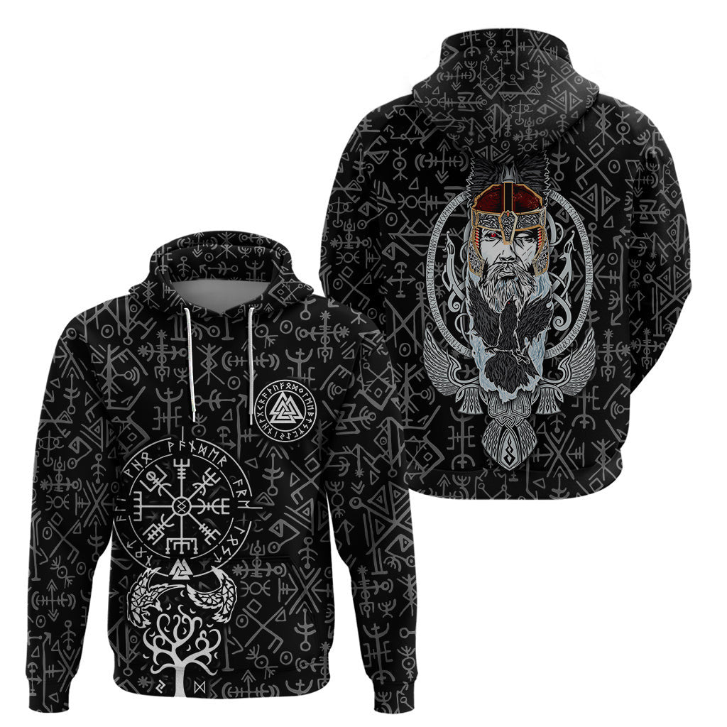Viking Odin The All Father God in Norse Mythology with Runes Pattern Viking Hoodie