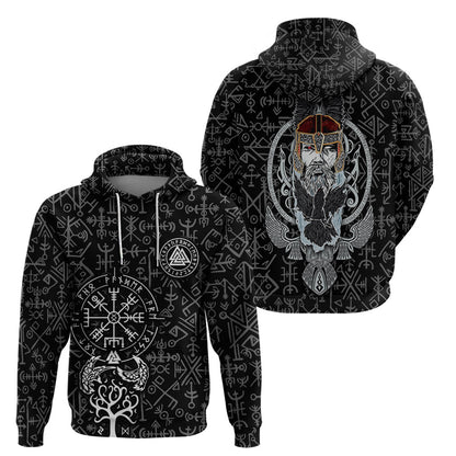 Viking Odin The All Father God in Norse Mythology with Runes Pattern Viking Hoodie