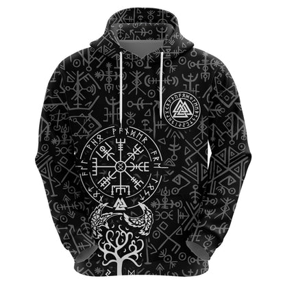 Viking Odin The All Father God in Norse Mythology with Runes Pattern Viking Hoodie