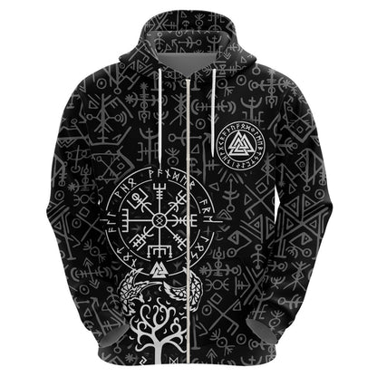 Viking Odin The All Father God in Norse Mythology with Runes Pattern Viking Hoodie