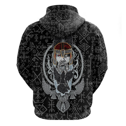 Viking Odin The All Father God in Norse Mythology with Runes Pattern Viking Hoodie