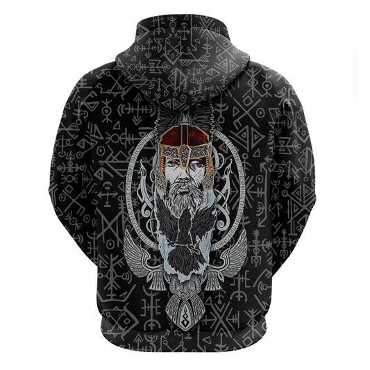 Viking Odin The All Father God in Norse Mythology with Runes Pattern Viking Hoodie