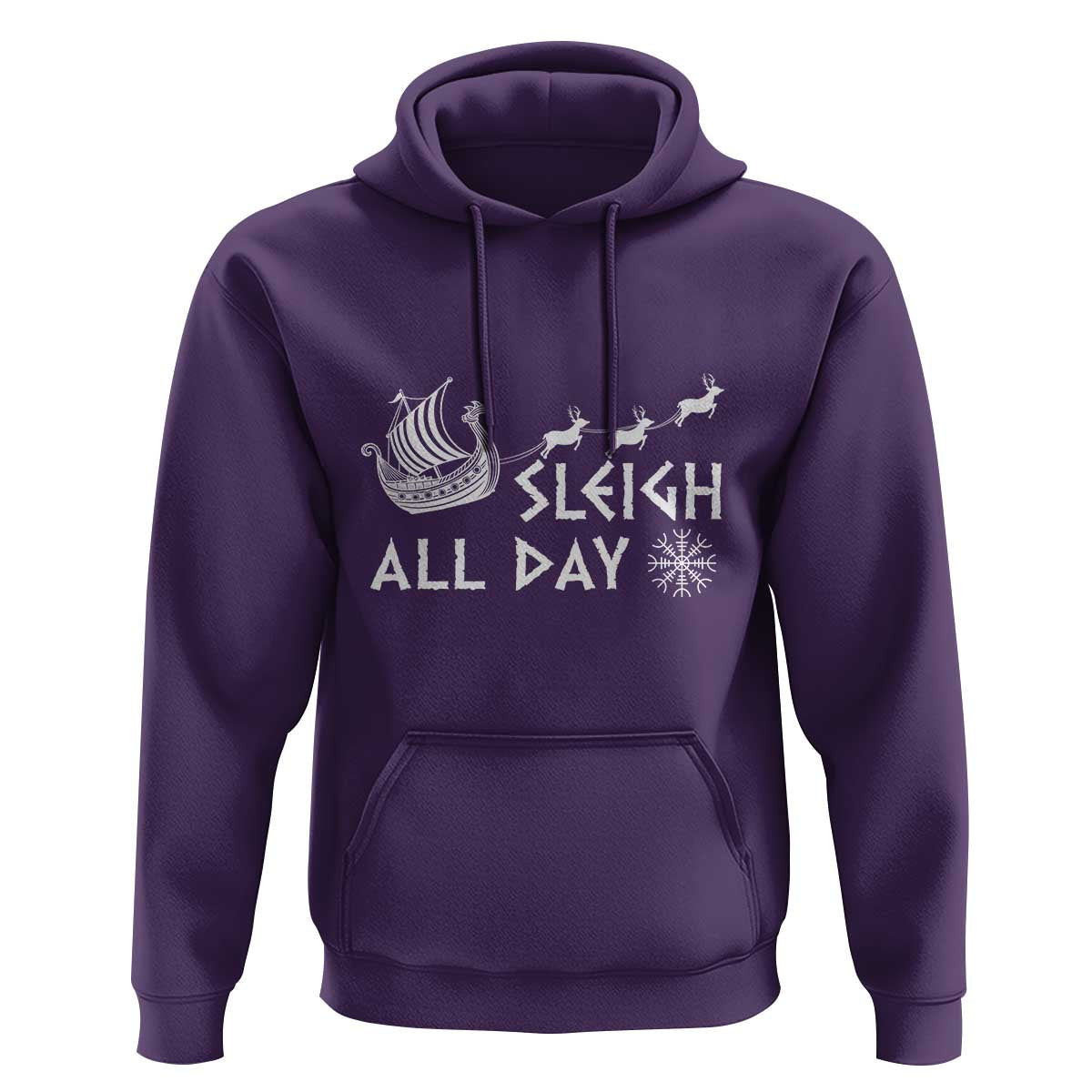 Christmas Sleigh All Day Reindeers Longships Viking Hoodie Cotton