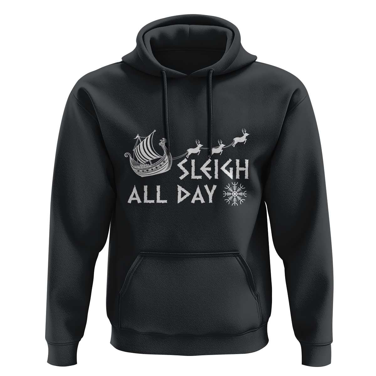 Christmas Sleigh All Day Reindeers Longships Viking Hoodie Cotton
