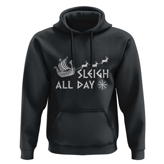Christmas Sleigh All Day Reindeers Longships Viking Hoodie Cotton