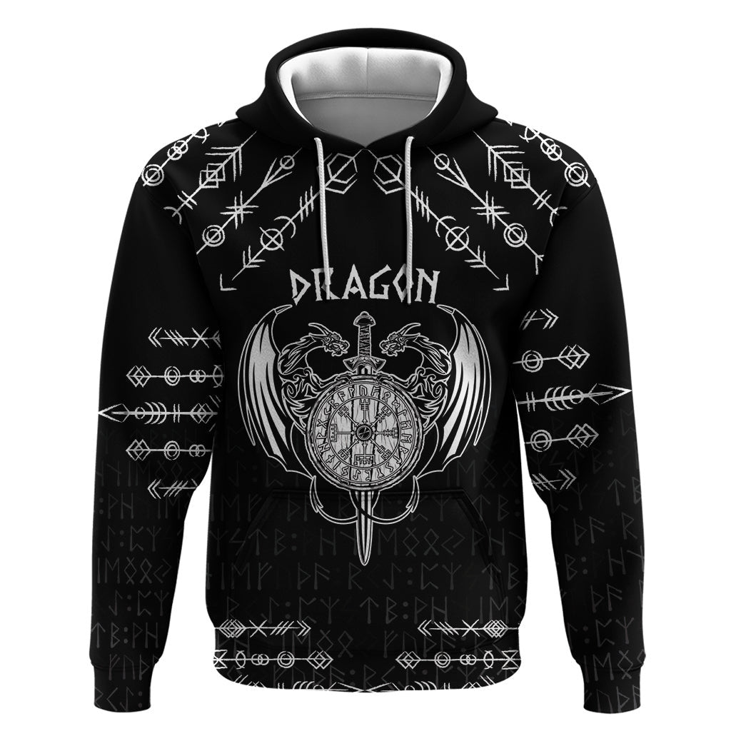 (Custom) Viking Dragon with Sword Black Scandinavian Tattoo Viking Hoodie