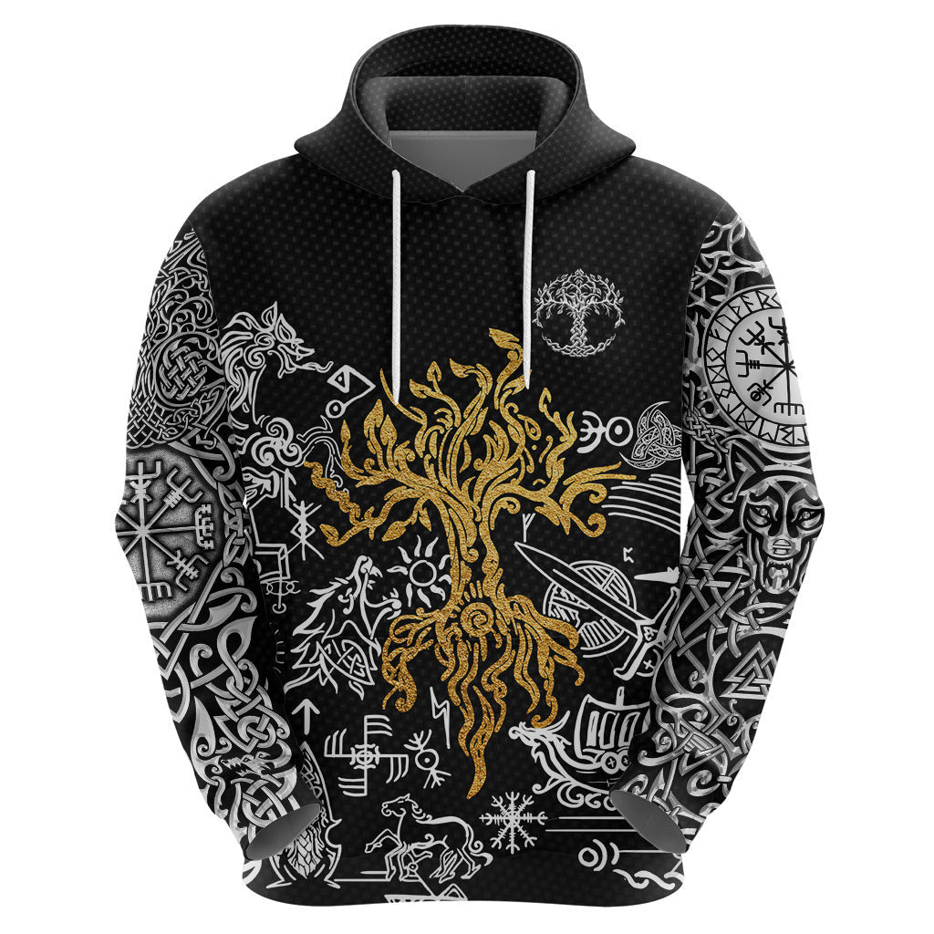 Yggdrasil Pattern And Ancient Rune Black Viking Hoodie