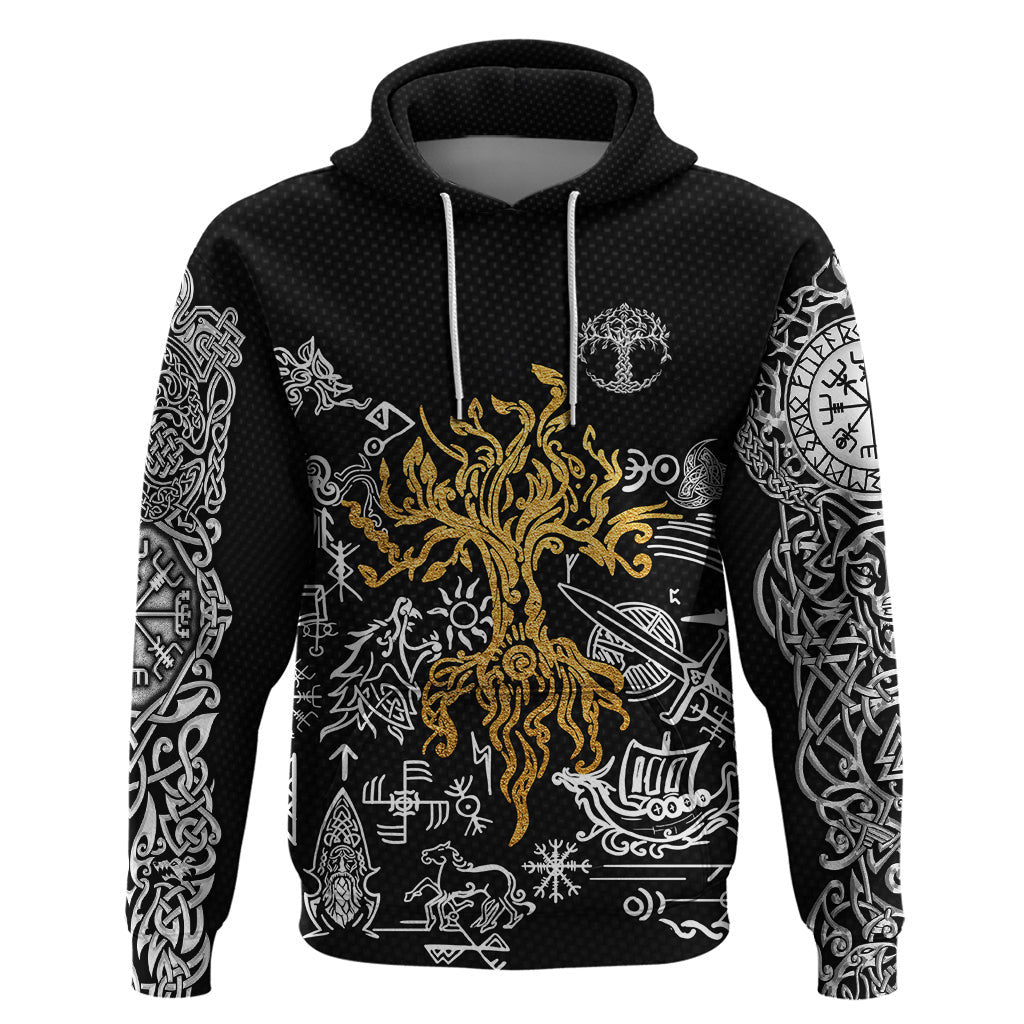 Yggdrasil Pattern And Ancient Rune Black Viking Hoodie