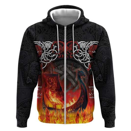 Scotland Up Helly Aa Zipper Drakkar Viking Longship Burning The Return of The Light Viking Hoodie