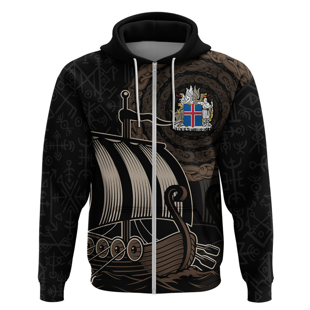 (Custom) Viking Iceland Norman Ship with Coat Of Arms Crossing The Sea Viking Hoodie